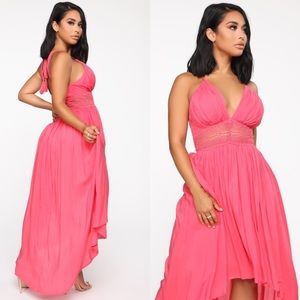 NWT Fashion Nova Coral High Low Maxi Dress